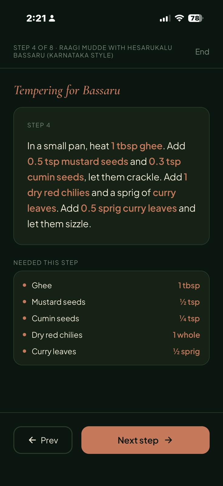 All Done screen showing Creamy Paneer and Spinach Curry completed — 6 steps, 25 minutes, 8 ingredients